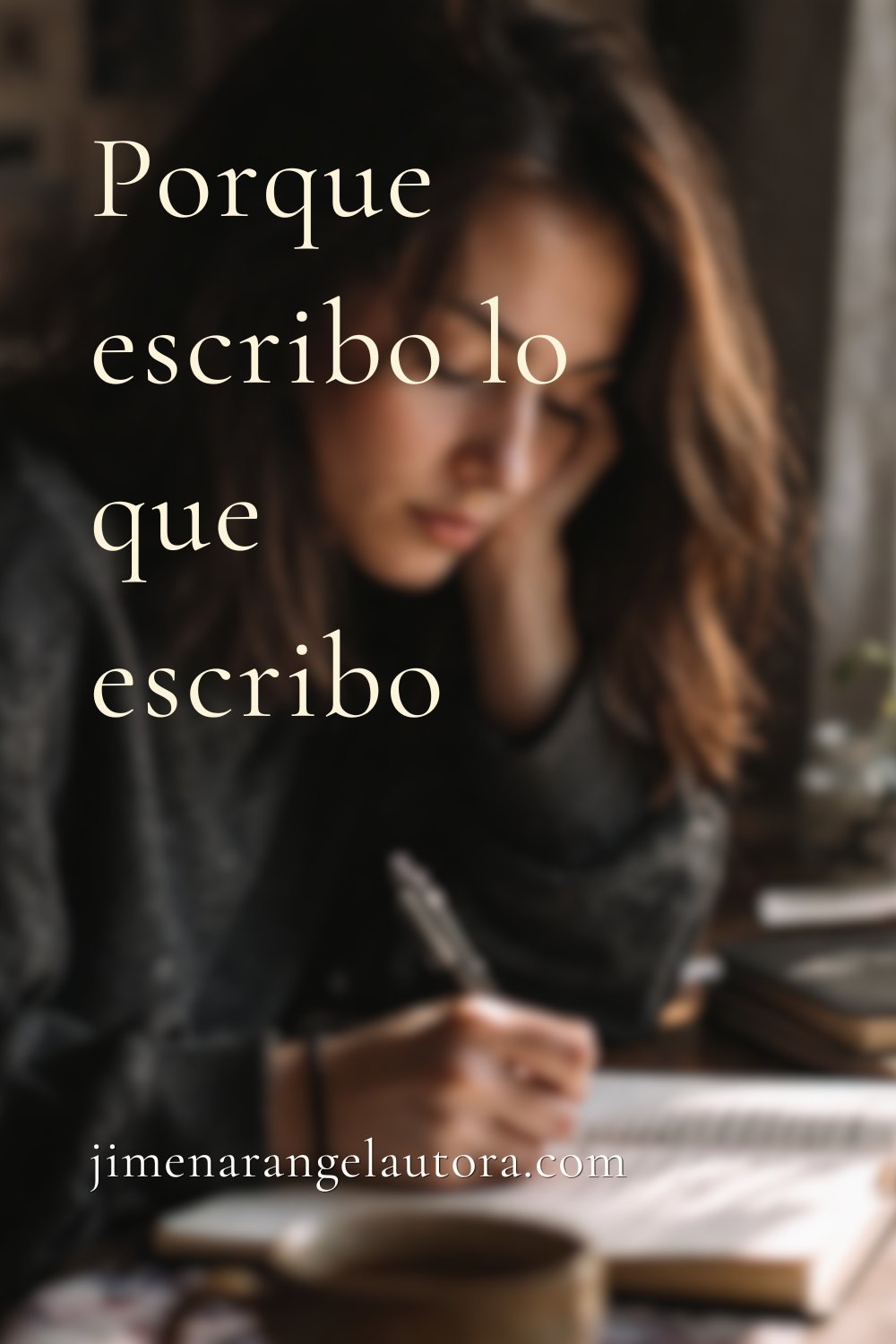Por qué escribo lo que escribo Mujer escribiendo en un cuaderno en un ambiente cálido, representando el proceso creativo de escribir una novela